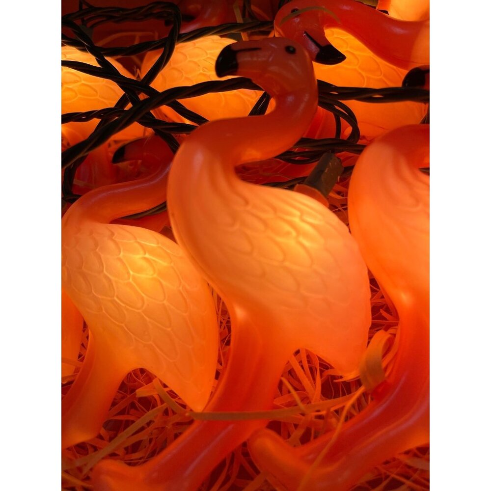 Pink Flamingo Flock Working String Light Set 10 Flamingo Lights Original Box VTG - Picture 6 of 14